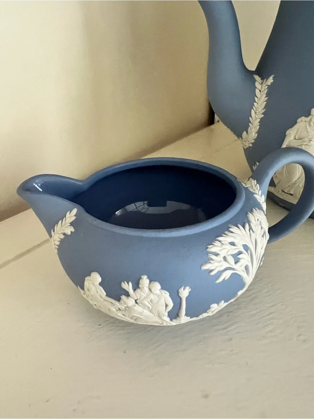 Iconic Wedgwood Blue Jasperware 3 Piece Coffee Service set Pristine Condition